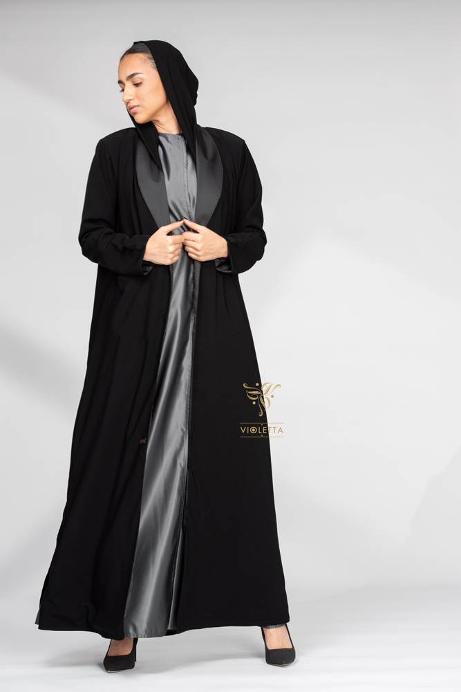 عباية بليزر سوداء أنيقة بفستان رمادي Z6105
